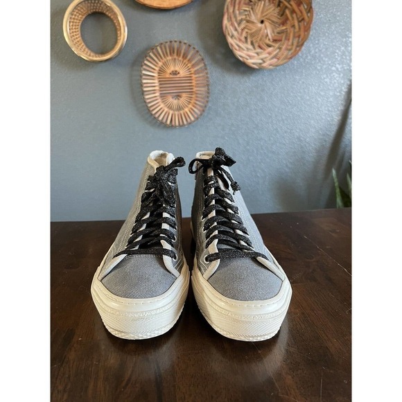 P448 Sally Denim High Top Sneakers Size 40 Side Zip - Picture 2 of 7